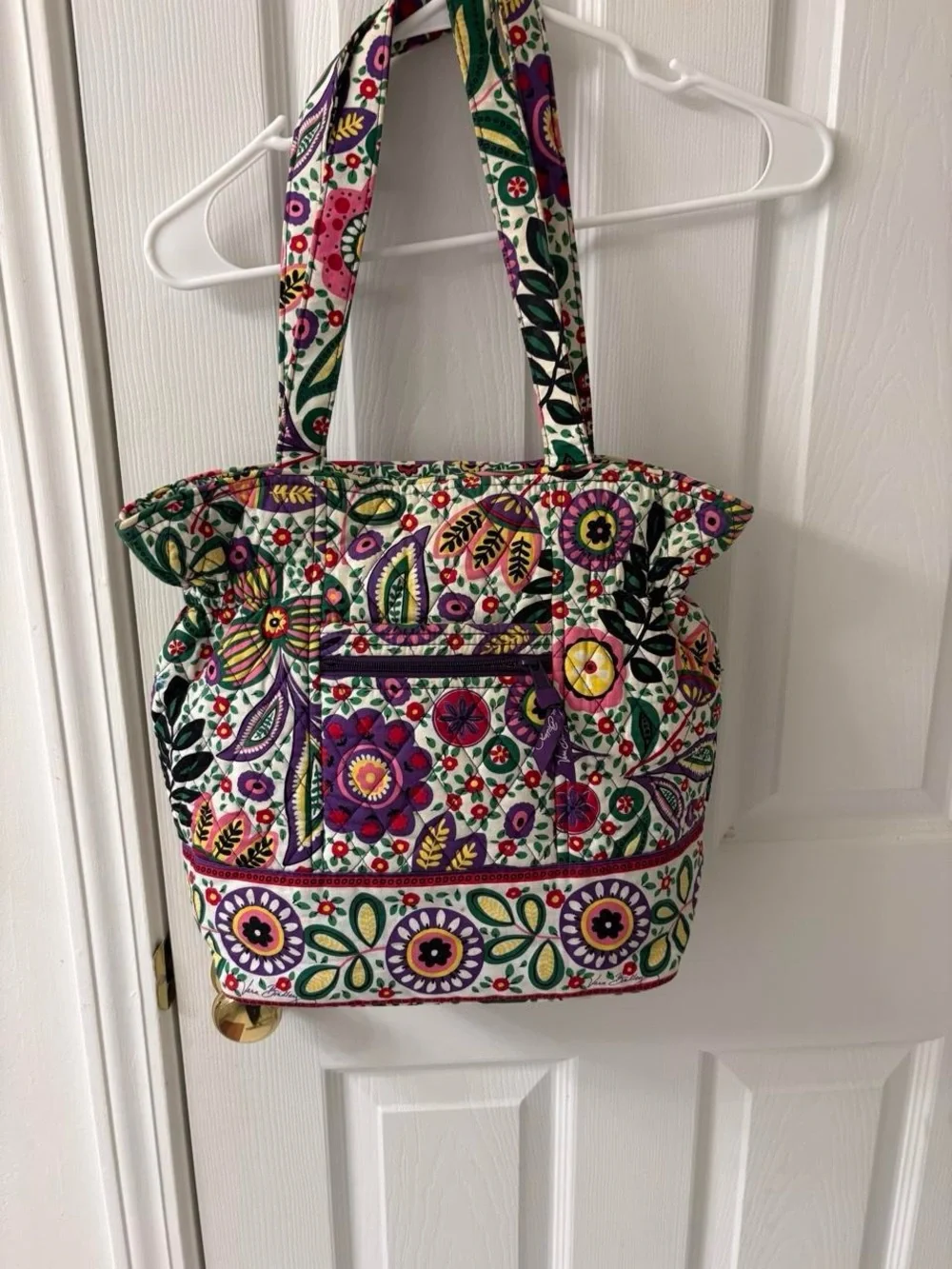 Vera Bradley Quilted Floral Tote in White, Purple, Pink, Green
